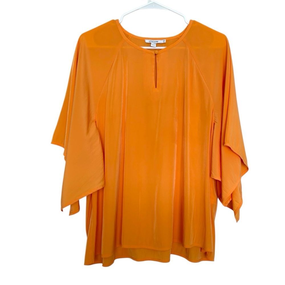 Chicos Orange Flowy Bell Sleeve Keyhole Neck Blouse Top Women Plus 2.5 US XL